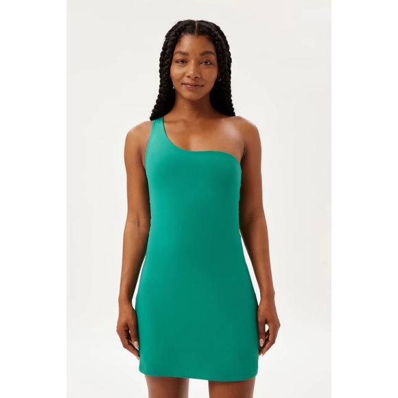 NWT girlfriend collective "bianca" sport one shoulder dress green "saguaro" XXL - Picture 8 of 12